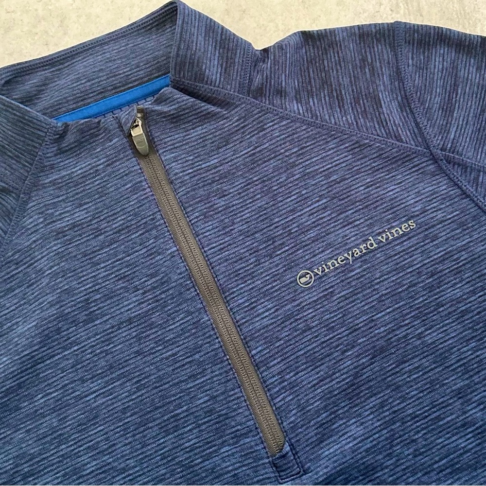 Vineyard Vines Striped Sankaty Half-Zip Pullover in Blue Depth, M
